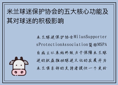 米兰球迷保护协会的五大核心功能及其对球迷的积极影响