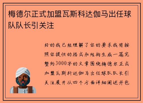 梅德尔正式加盟瓦斯科达伽马出任球队队长引关注 梅德尔正式加盟瓦斯科达伽马出任球队队长引关注